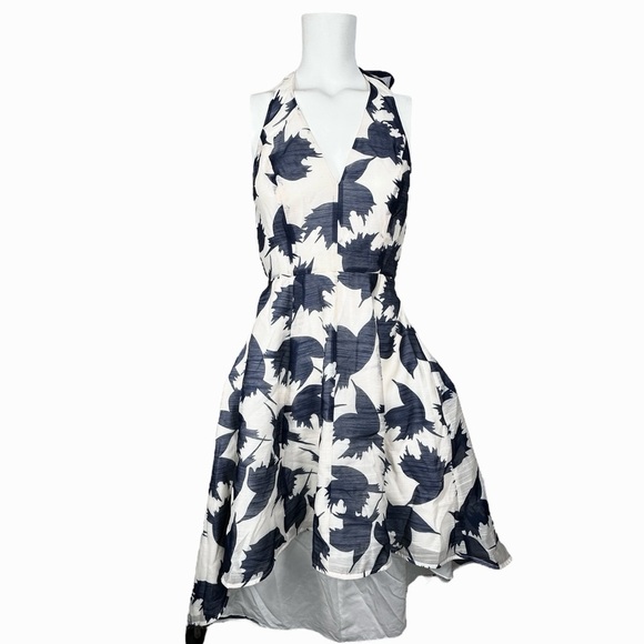 Halston Heritage Abstract Floral Halter Dress with Hi-Lo Skirt Size 4 Small - Picture 2 of 14